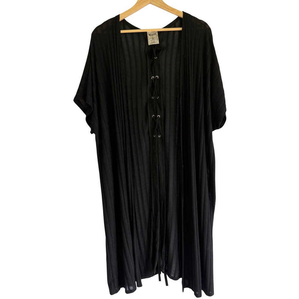Vocal USA Black Ribbed Lace Up Back Cardigan XL 18837SC Short Sleeve